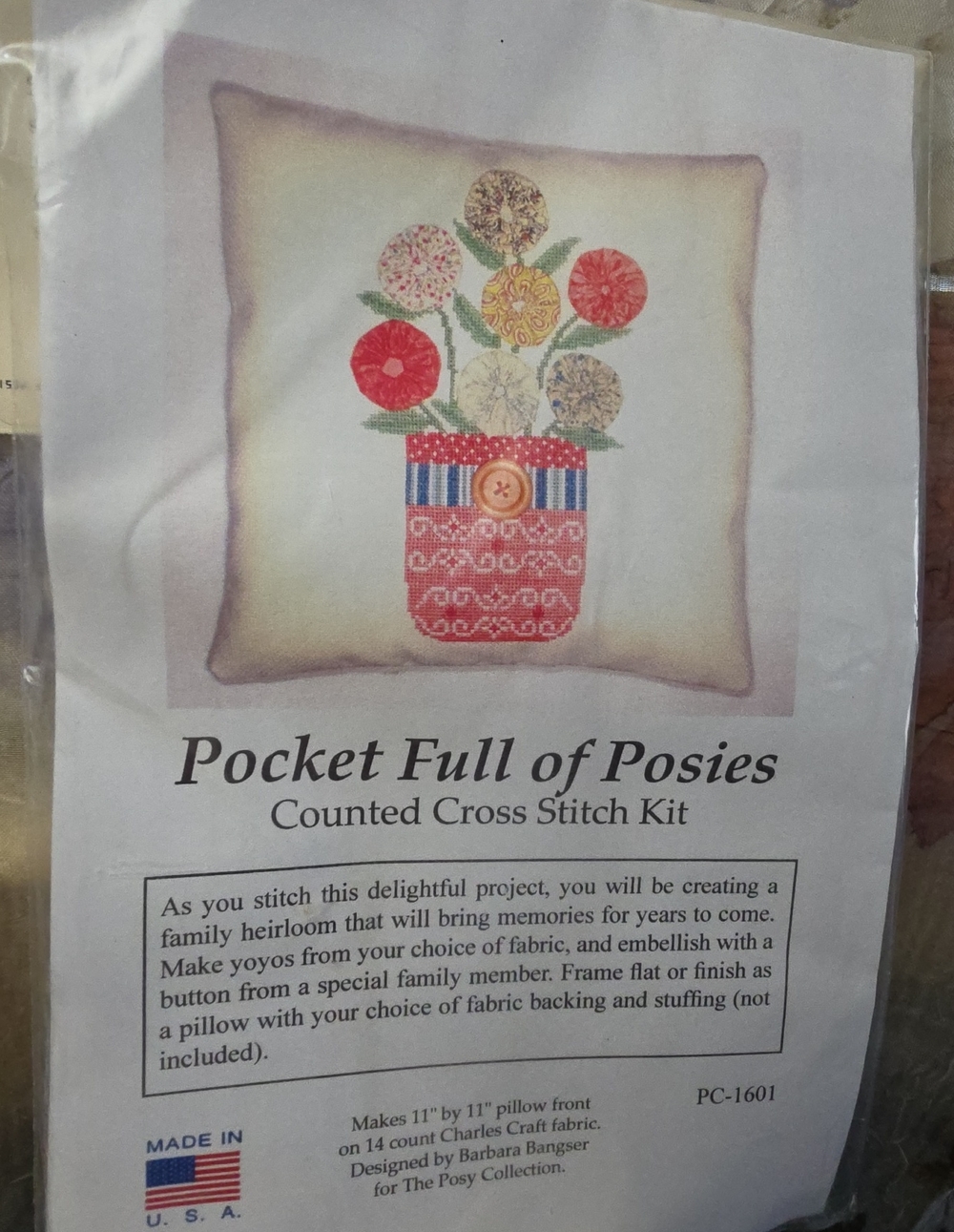 Pocket Full of Posies Counted Cross Stitch Kit - Floral Pillow Front
